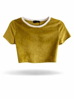 Urban Outfitters Mustard Velvet Crop Top with White Trim Size S-P